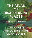 Psaros - The Atlas of Disappearing Places cover - white text on a background of green geographical landscape with red-patched coastlines