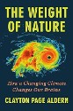 Aldern - The Weight of Nature: How a changing climate changes our brains - title in yellow with blue background and infrared image of a hurricane.